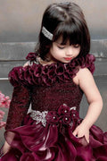 Wine burgundy applique party wear gown for girls – alternate view