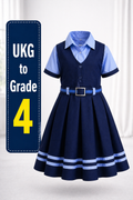 Navy blue pinafore and trouser school uniform fabric