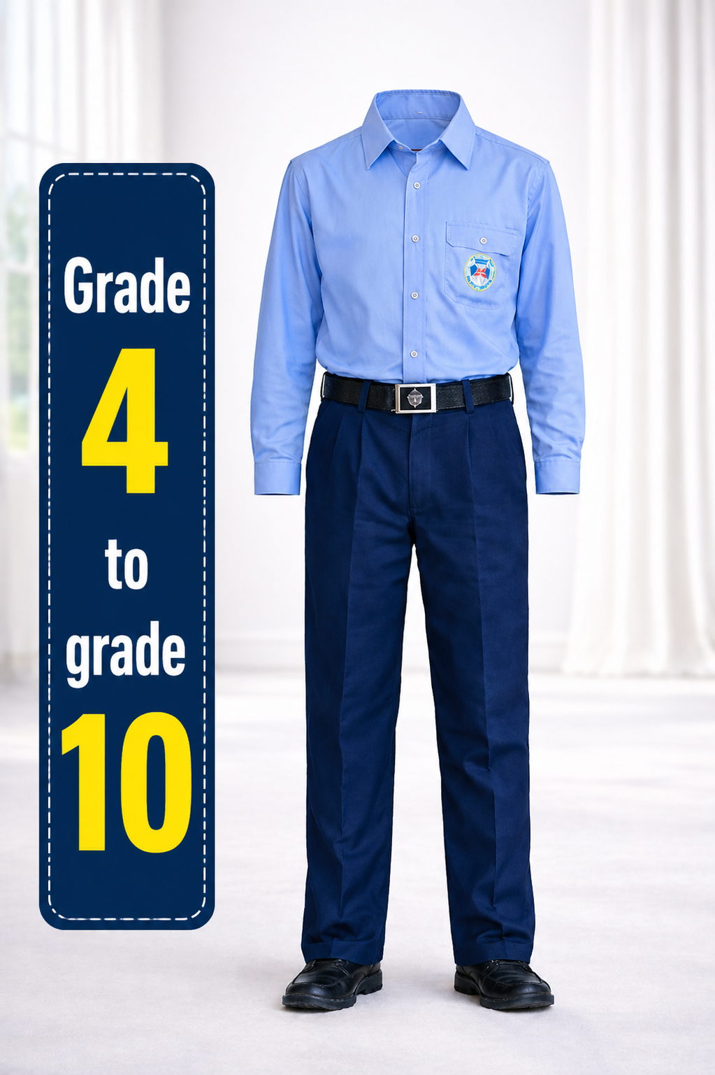 Navy blue pinafore and trouser school uniform fabric – additional view