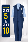Navy blue pinafore and trouser school uniform fabric – additional view