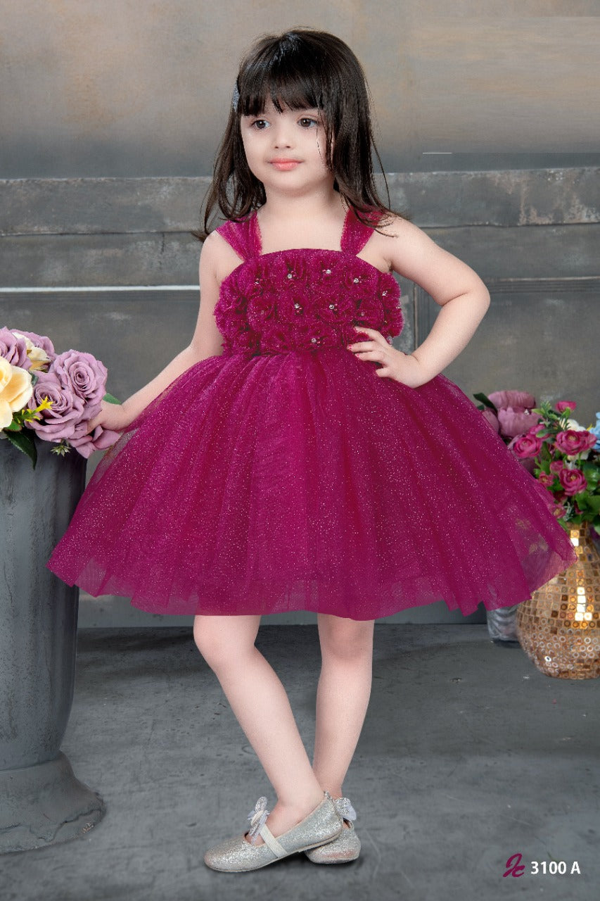 Wine red designer tulle party dress for girls