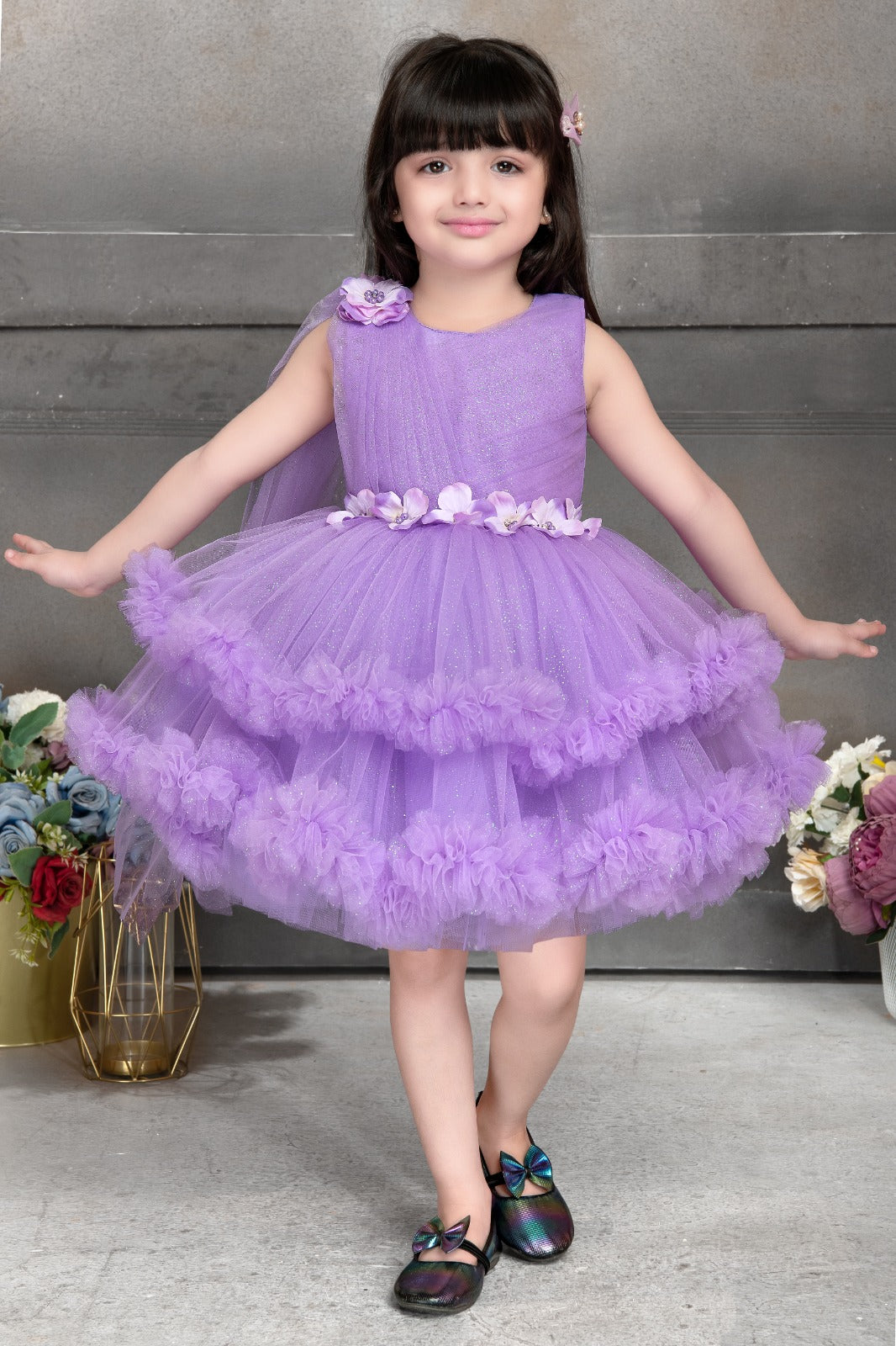 Elegant Multi Layered Party wear Applique Sleeveless Party Dress - Inayah Fashion