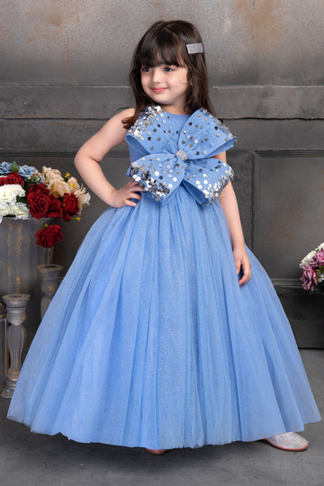 Sparkling Blue Bow Princess Gown - Inayah Fashion