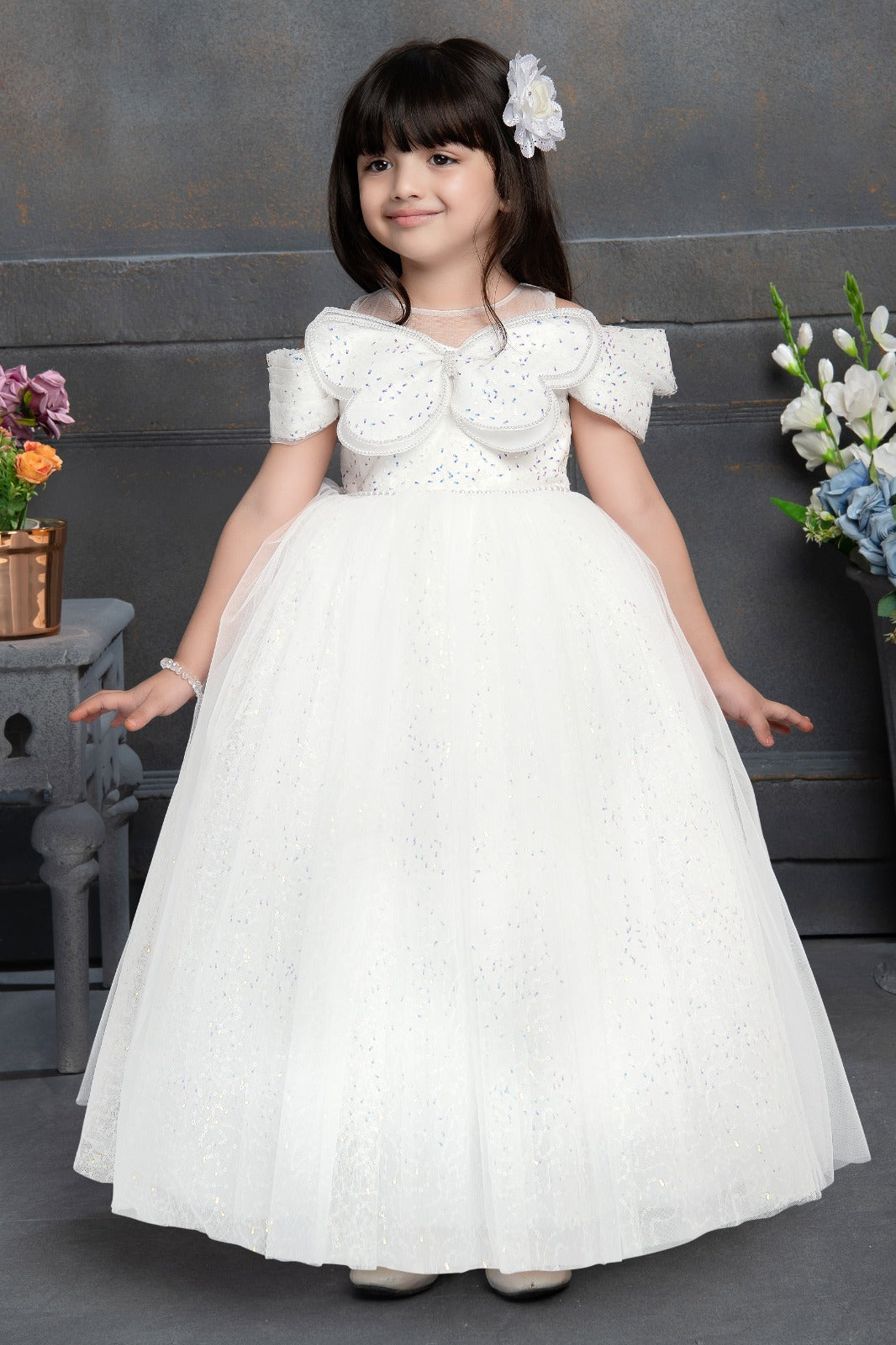 Angelic White Glitter Ball Gown - Inayah Fashion