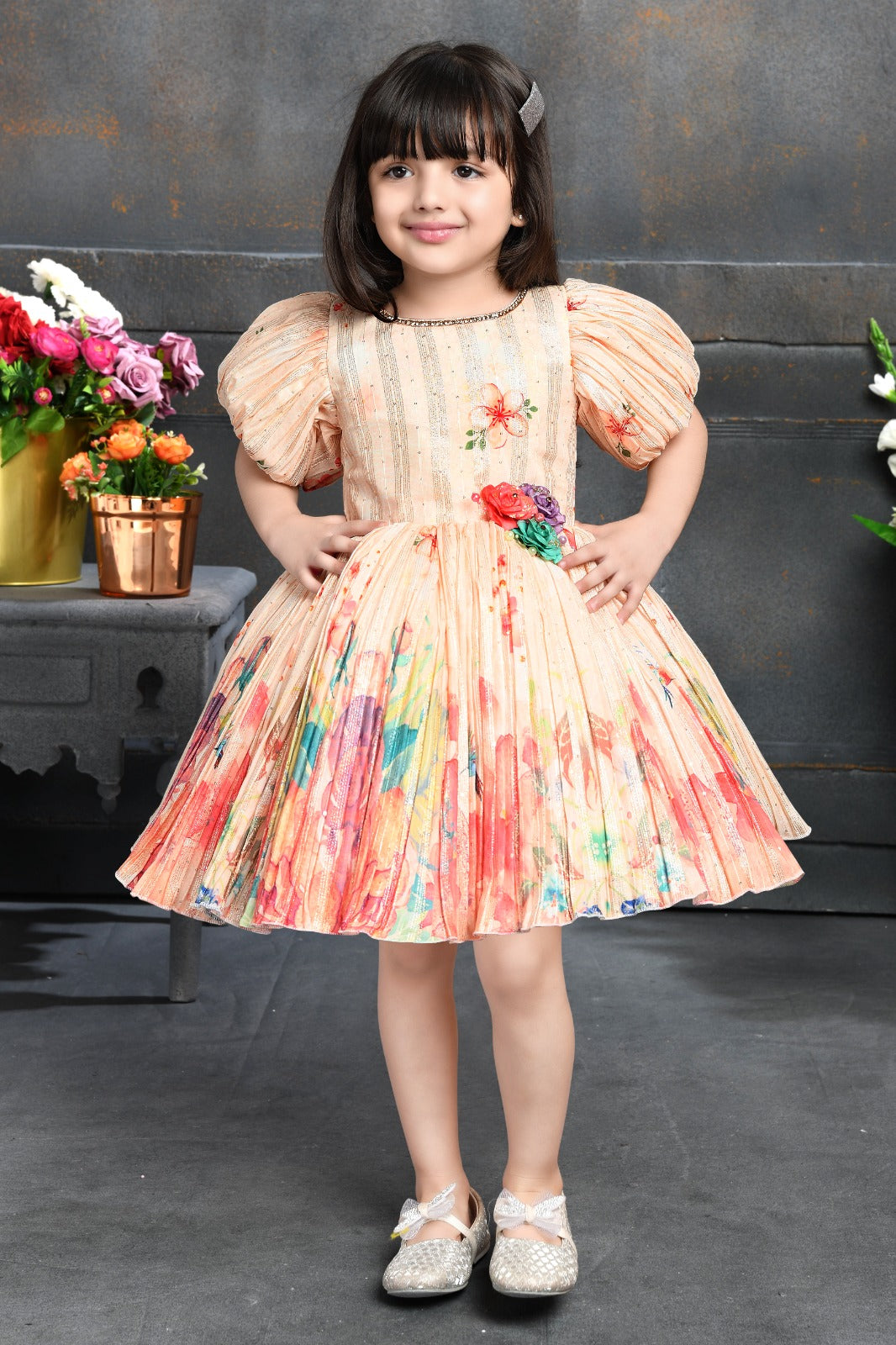 Sunset Bloom Pleated Party Dress - Inayah Fashion