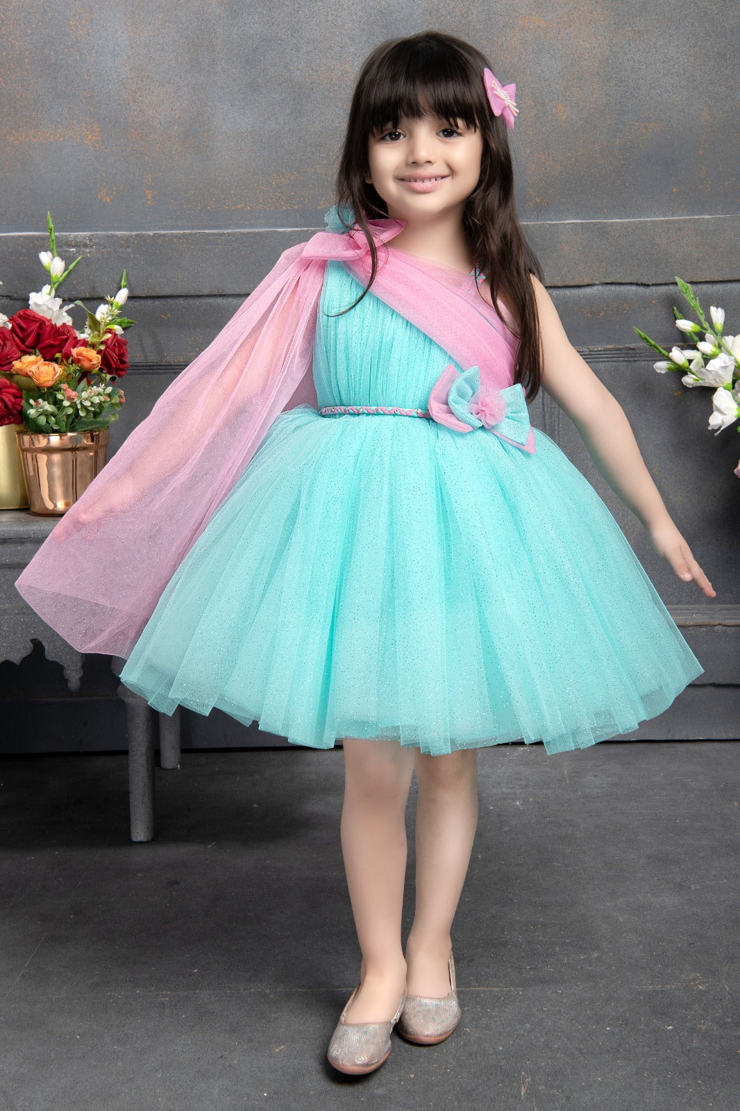 Elegant Multi Layered Party wear Applique Sleeve Party Dress - Inayah Fashion