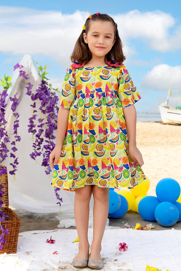 Colorful fruit print cotton summer dress for girls