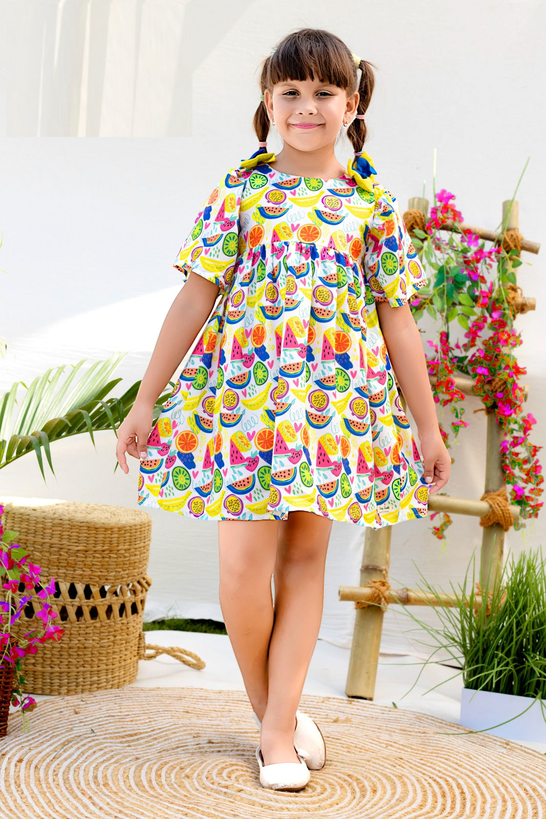 Fruit print cotton summer frock for girls
