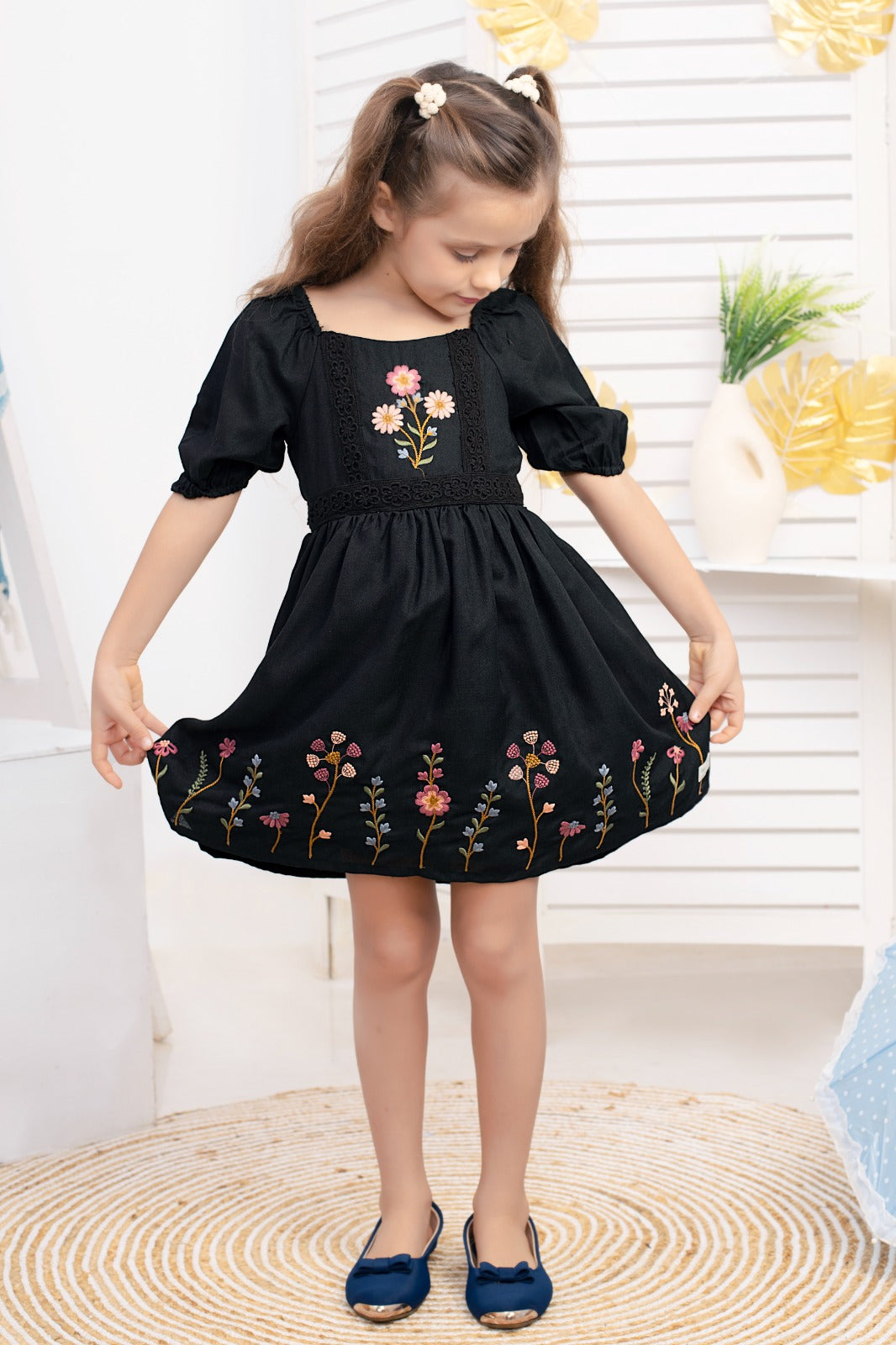 Black Midnight Bloom Embroidered Elegance Dress - Inayah Fashion