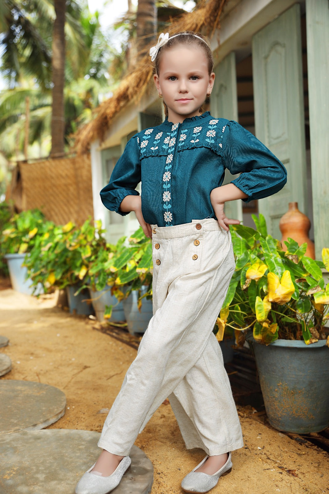 Sunset Blush Embroidered Elegance Teal & Beige Embroidered Ensemble - Inayah Fashion