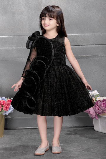 Sparkling Black One-Shoulder Ruffle Party Dress for Girls - Inayah Fashion