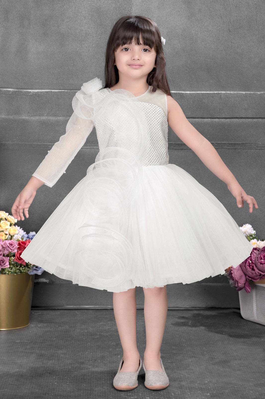 Elegant White Designer Tulle Party Dress for Girls - Inayah Fashion