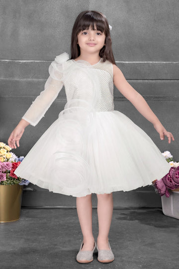 Elegant White Designer Tulle Party Dress for Girls - Inayah Fashion