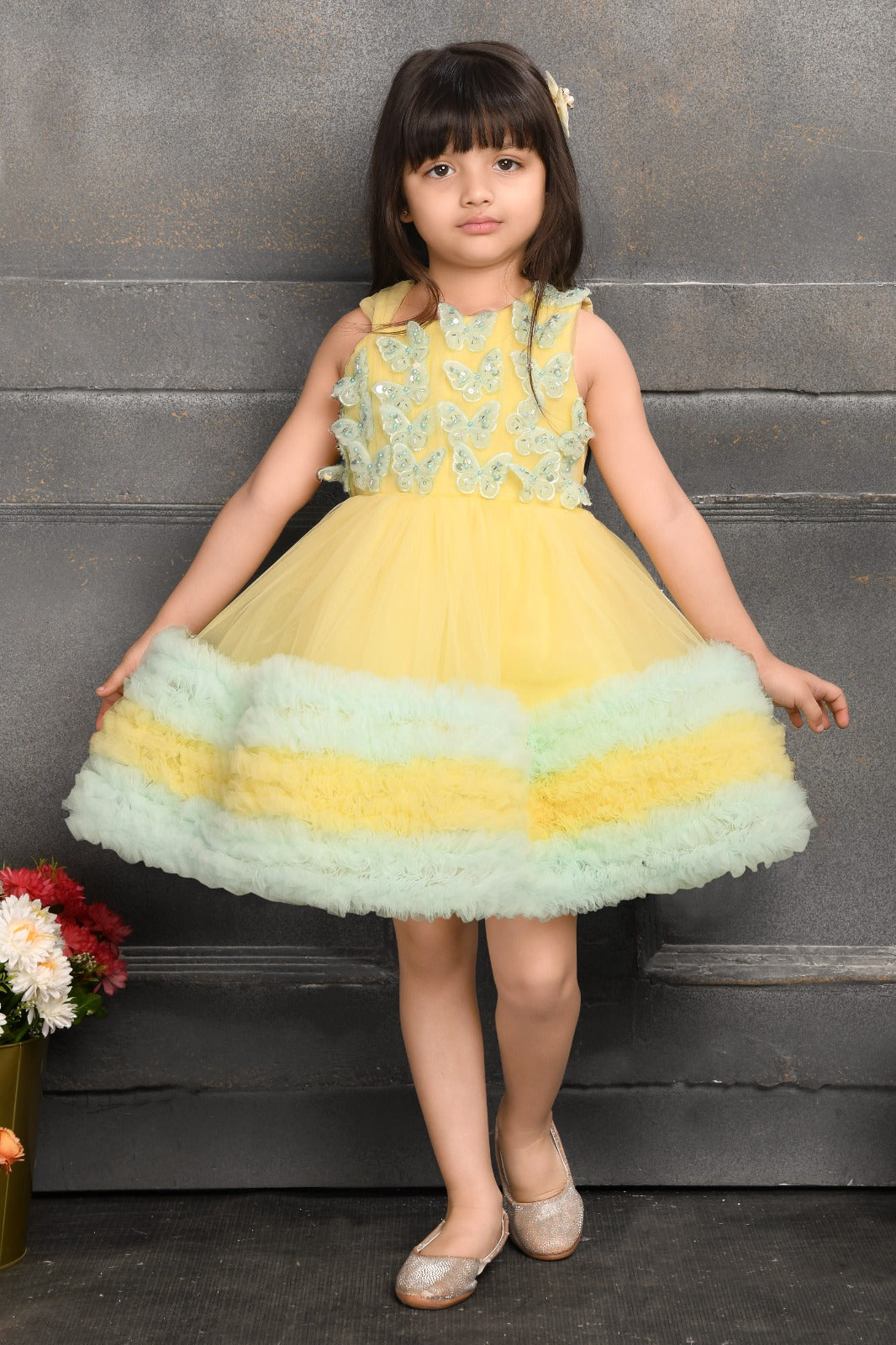 Stunning ombre tulle skirt in soft pastel yellow and greenButterfly Princess Dress - Inayah Fashion