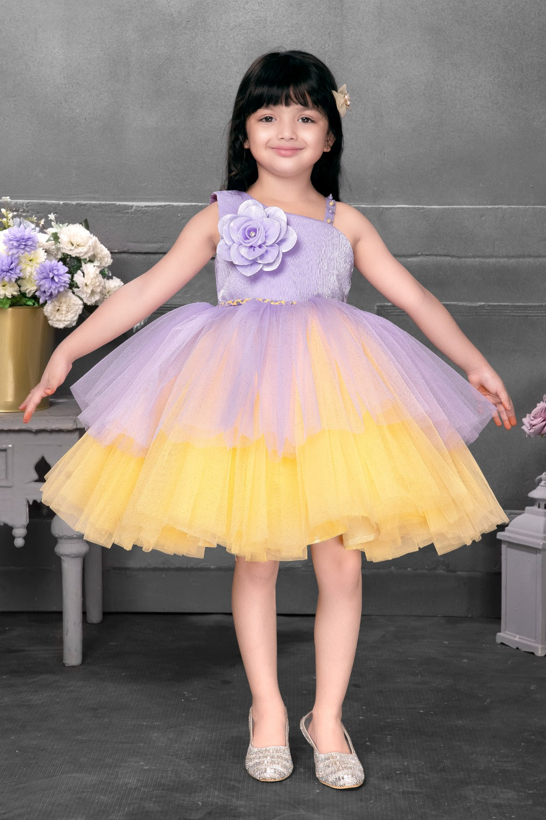 Buy Blue and Yellow Ombre Tulle Flower Party Dress for Girls Online in India – Inayah Fashion