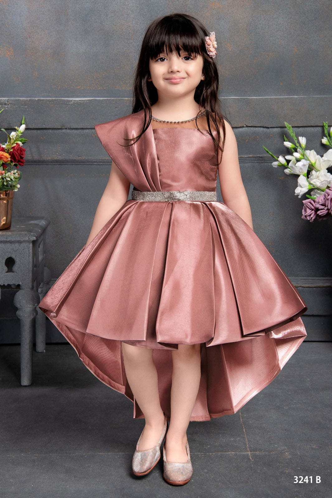 Rose Gold Elegance High-Low Girls' Party Dress - Inayah Fashion