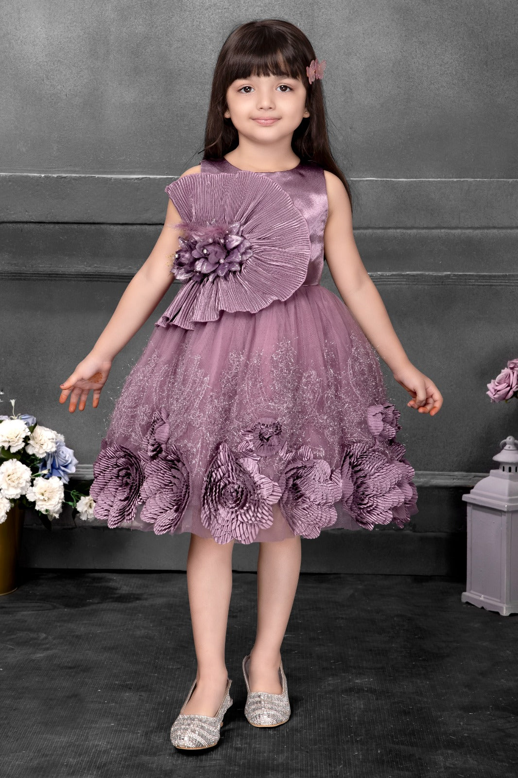 Enchanting Lavender Blossom Girls' Party Dress - Inayah Fashion