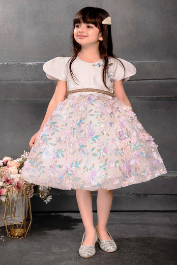 Pastel Floral Puff Sleeves Party Dress for Girls - Inayah Fashion