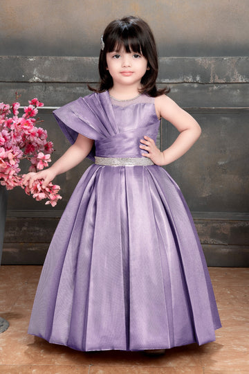 Enchanting Lavender Elegance One-Shoulder Satin Gown for Little Girls - Inayah Fashion