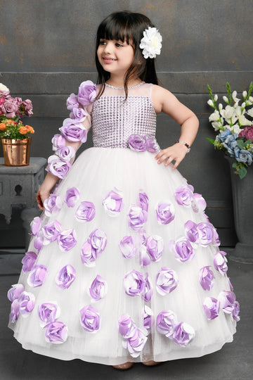 Lilac Bloom Gown with Floral Embellishments - Inayah Fashion