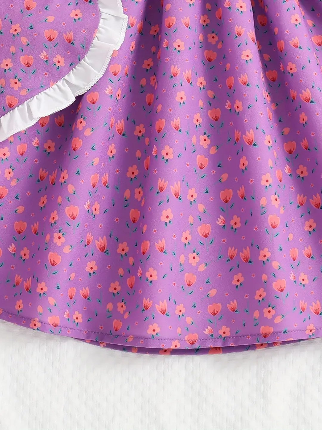 Adorable Purple Floral Print Baby Girl Dress Set – Puff Sleeve White Top with Strappy Frock - Inayah Fashion