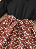 Black Ruffle Long-Sleeve Top with Brown Floral Skirt and Bow for Girls - Inayah Fashion