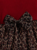 Trendy Maroon & Leopard Print Baby Girl Dress – Ribbed Puff Sleeve Top with Layered Animal Print Net Dress - Inayah Fashion