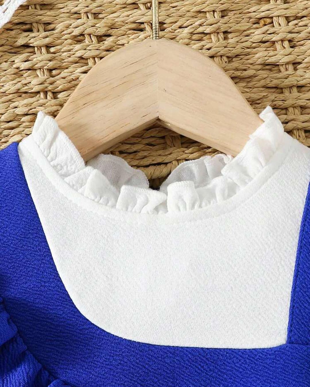 Royal blue layered baby girl dress with white full-sleeve ruffled top – additional view