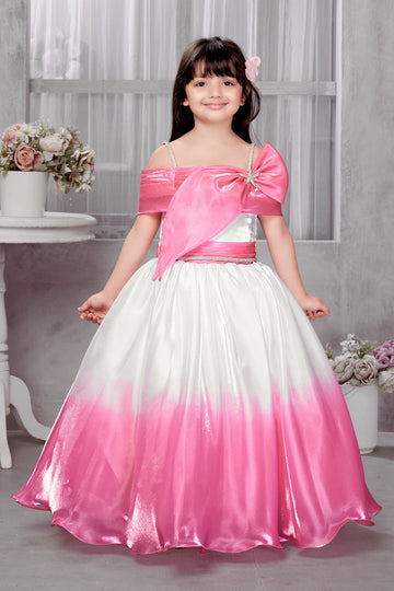 Elegant Pink & White Partywear Gown for Girls - Inayah Fashion