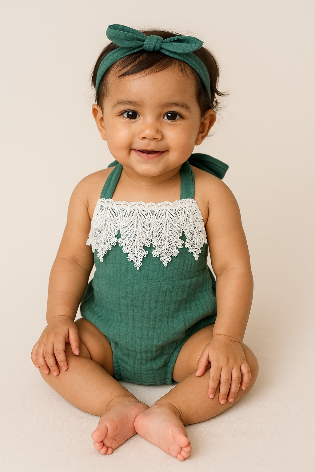 Beautiful Green Floral Applique Lace Baba Suit - Inayah Fashion