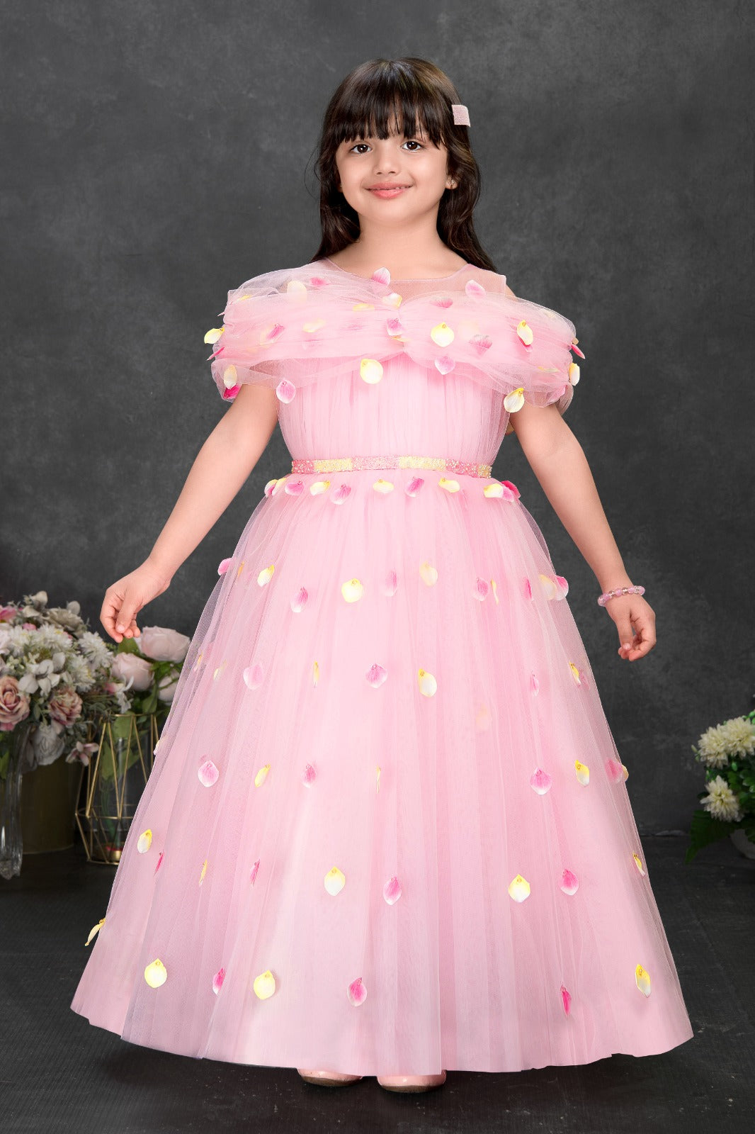 Pink Petal Princess Tulle Gown for Girls - Inayah Fashion
