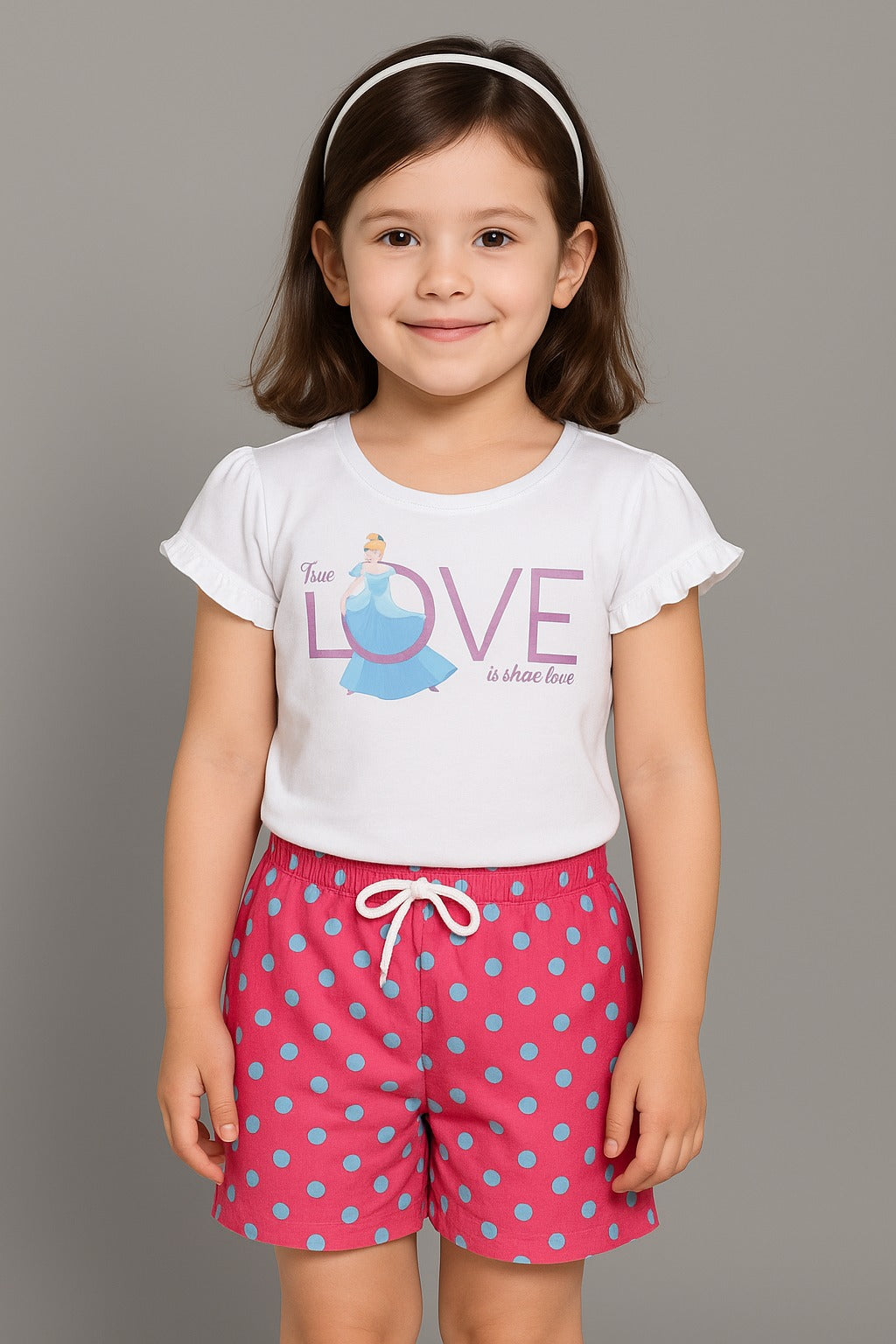 Disney Cinderella “True Love is Shoe Love” T-Shirt with Pink Polka Dot Shorts – 2-Piece Girls' Outfit - Inayah Fashion