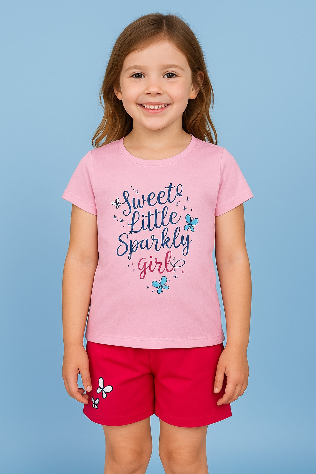 Sweet Little Sparkly Girl Cotton Nightwear Set – Pink & Red - Inayah Fashion
