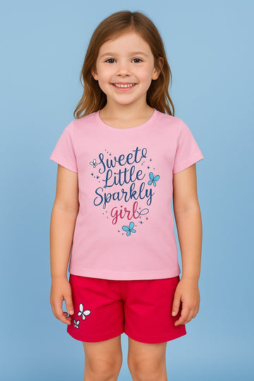 Girls pink and red sparkly cotton nightwear set