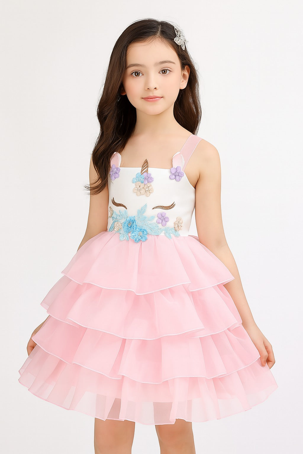Cute Pink Layered Unicorn Party Wear Dress - Inayah Fashion