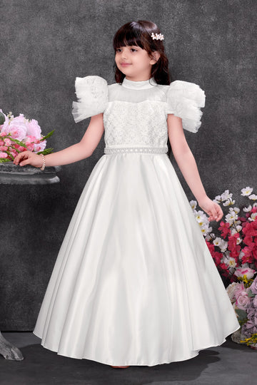Elegant Pearl White Princess Gown for Girls – Designer Party Dress-luxury kids dresses