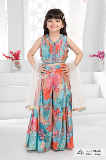 Girls Floral Blue Ethnic Lehenga Set with Dupatta - Inayah Fashion