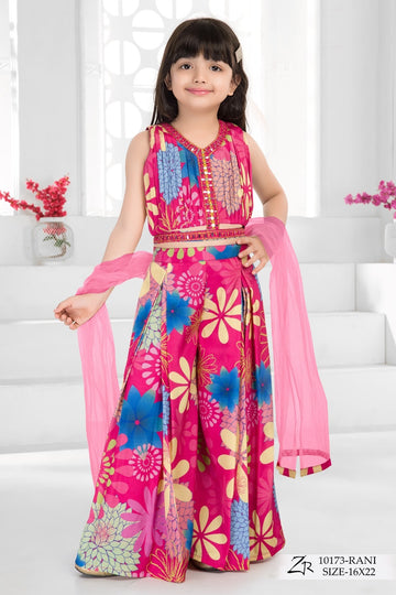 Girls Rani Floral Ethnic Lehenga Set with Dupatta - Inayah Fashion