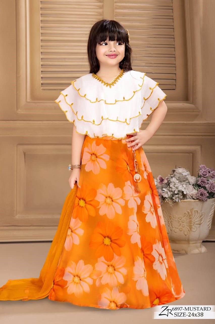 Charming Mustard Floral Cape Gown for Girls - Inayah Fashion