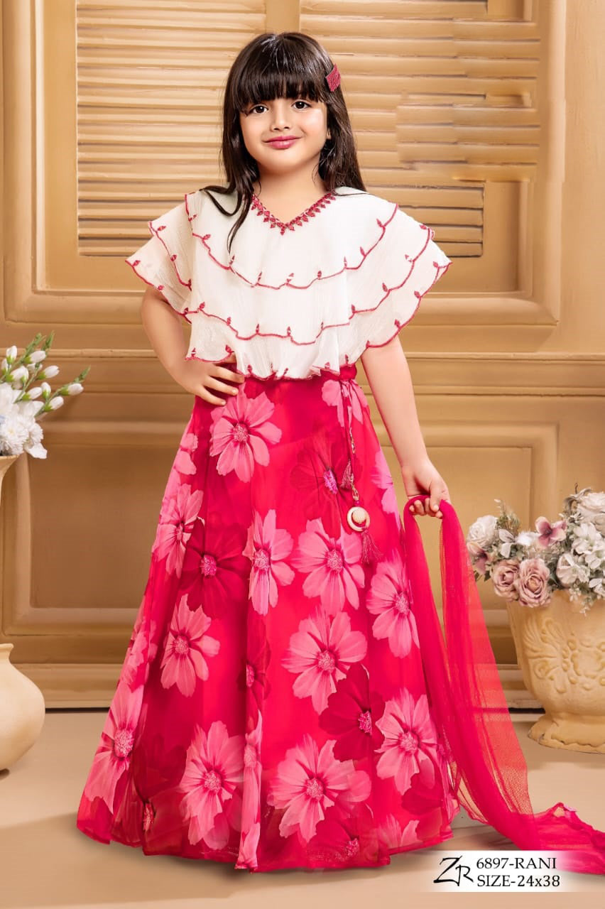 Elegant Rani Pink Floral Cape Gown for Girls - Inayah Fashion