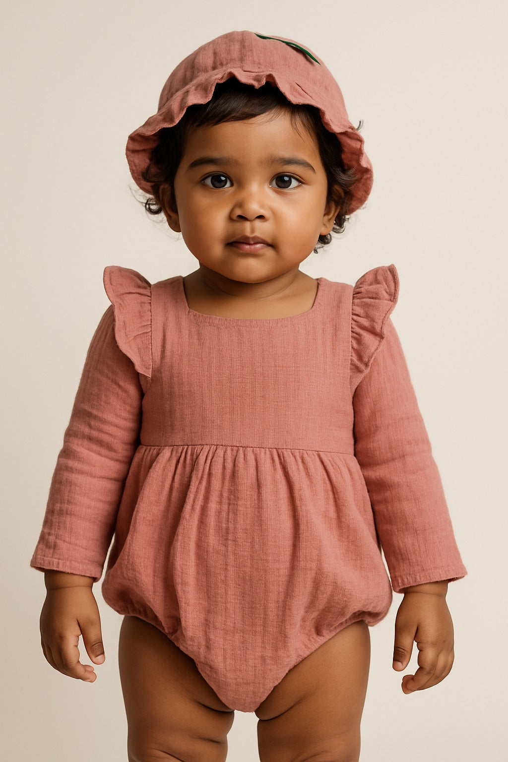 Barbie Pink Floral Applique Full Sleev Lace Baba Suit With Cap - Inayah Fashion