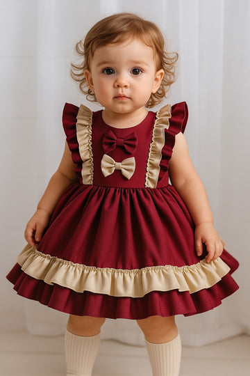 Cherry Cream Ruffle Dress – A Classic Vintage Charm - Inayah Fashion